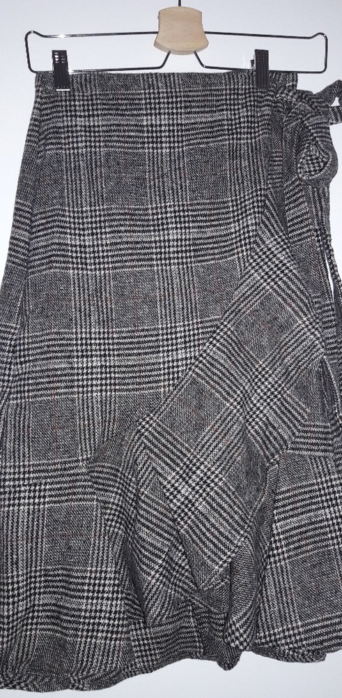 Wool plaid wrap skirt